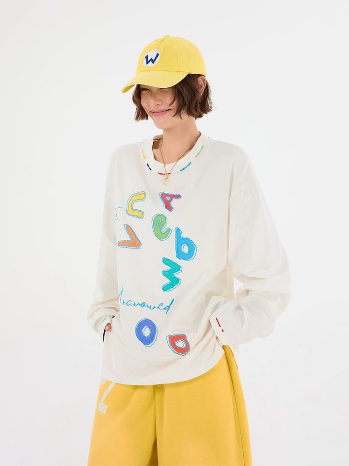 Graffiti Letter Loose Long Sleeve Shirt