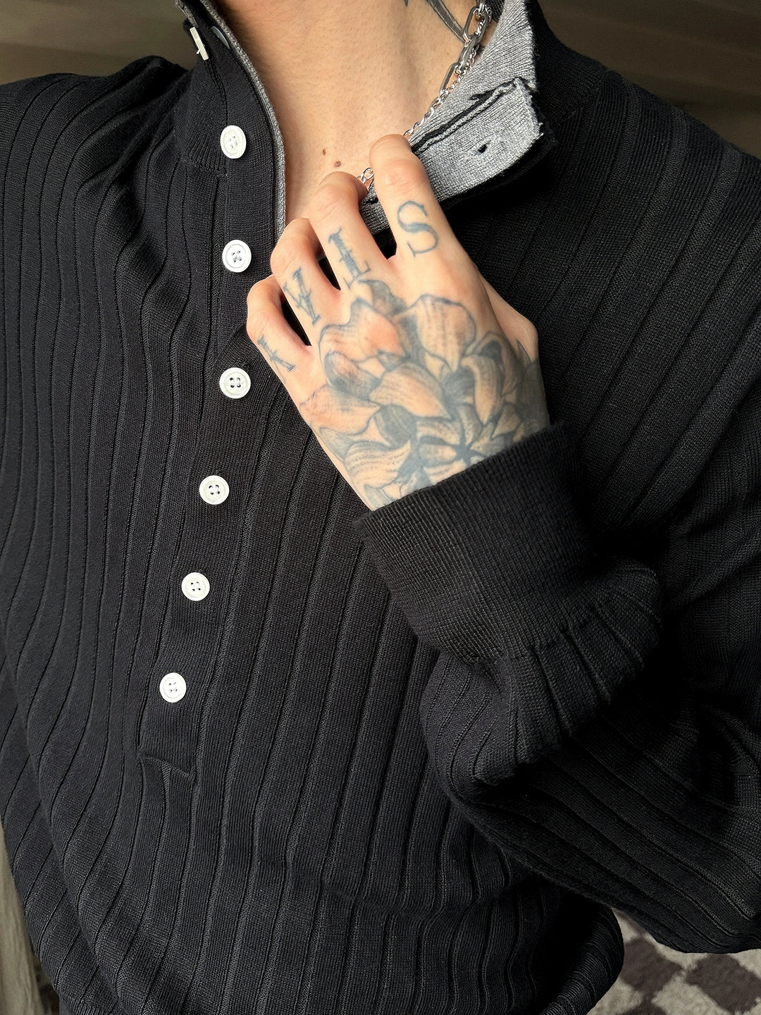 Ribbed Knit Button Pullover