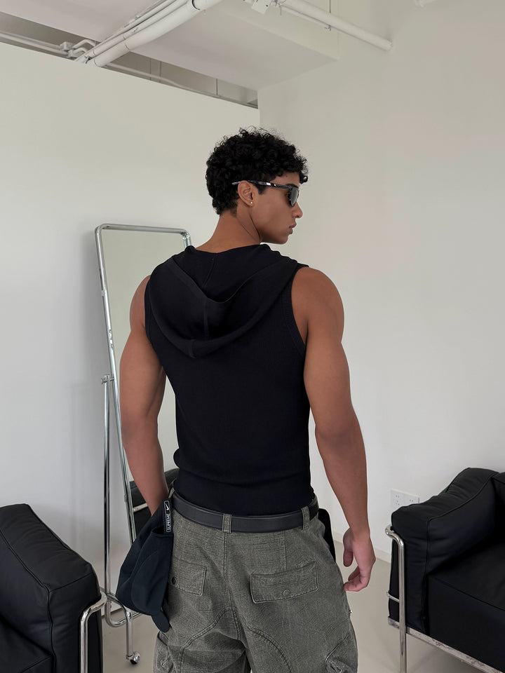 Sleeveless Zip Hooded Knit Vest