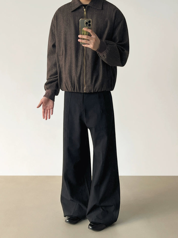 Corduroy Striped Lapel Zip Jacket