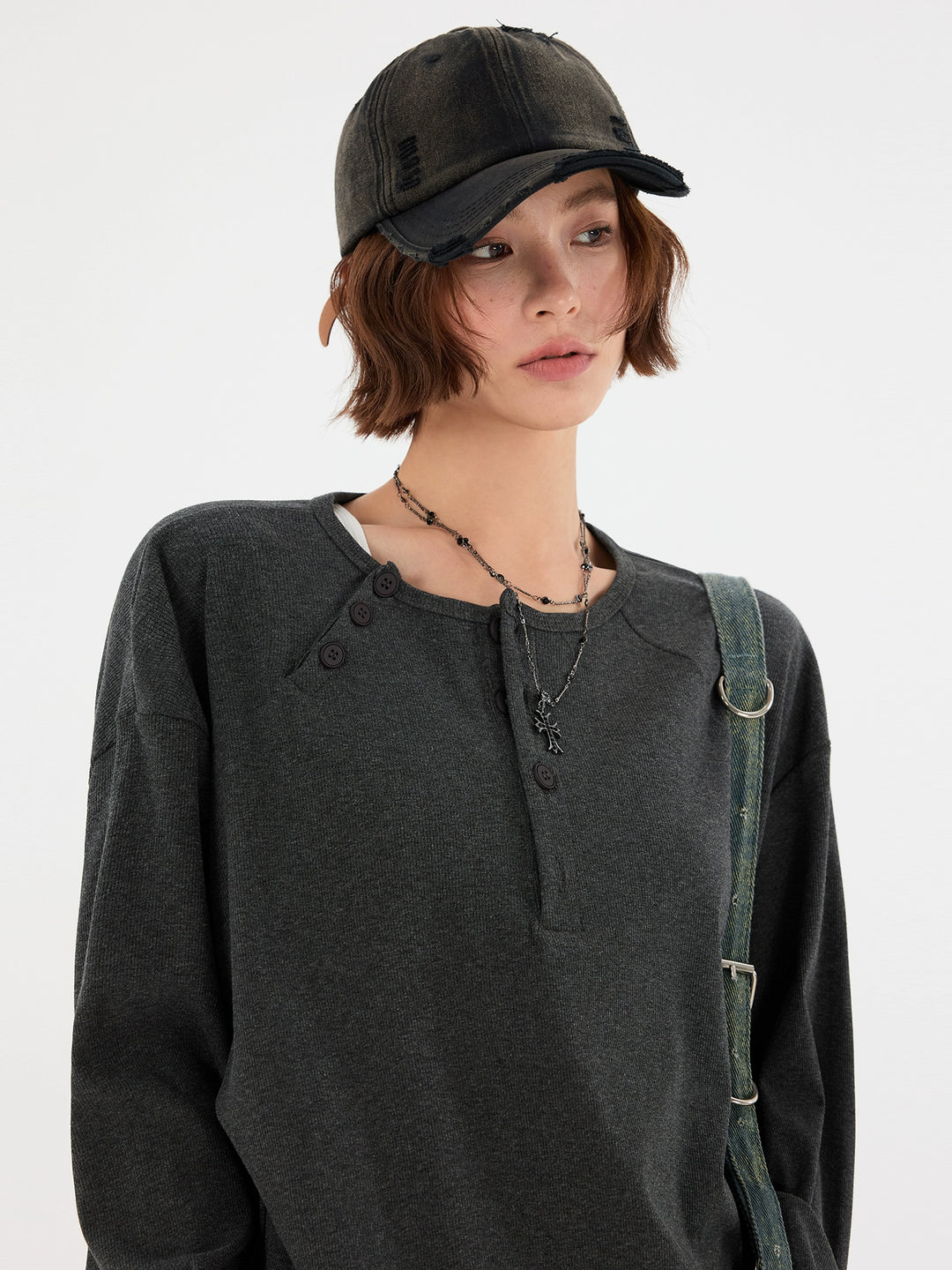 Multi-Button Henley Long Sleeve Top
