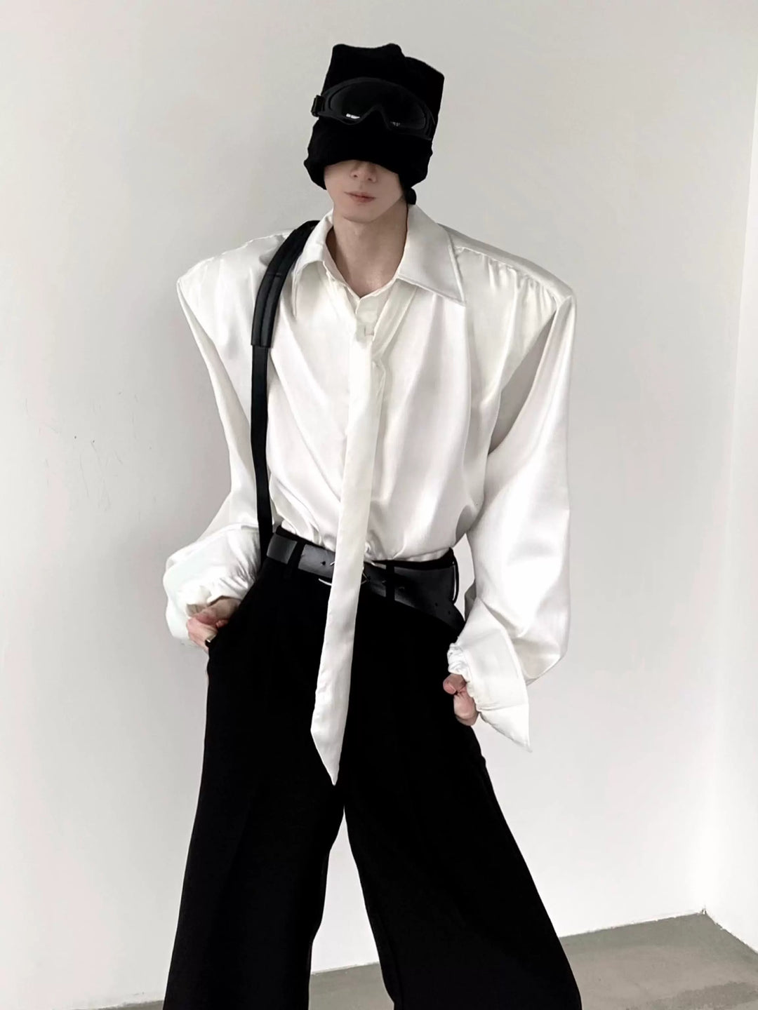 Liquid Metallic Shoulder Pad Tie Shirt