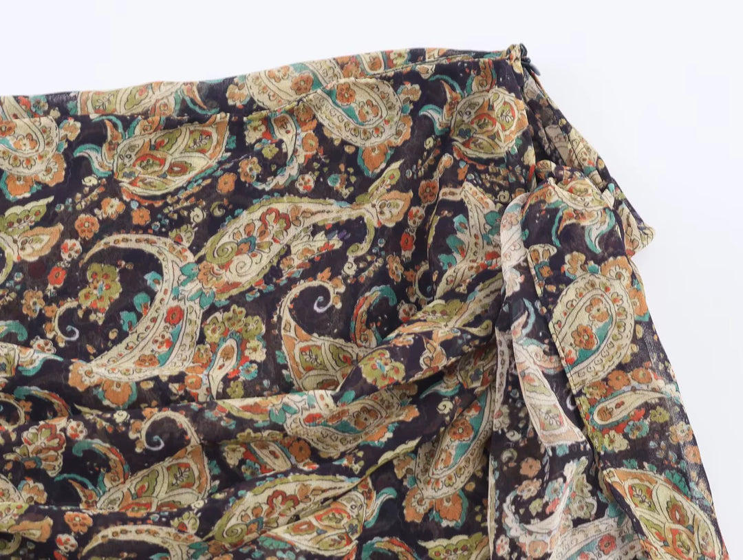 Paisley Pattern Long Wrap Skirt