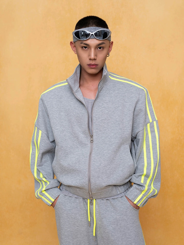 Striped Stand Collar Zipper Sports Tracksuit