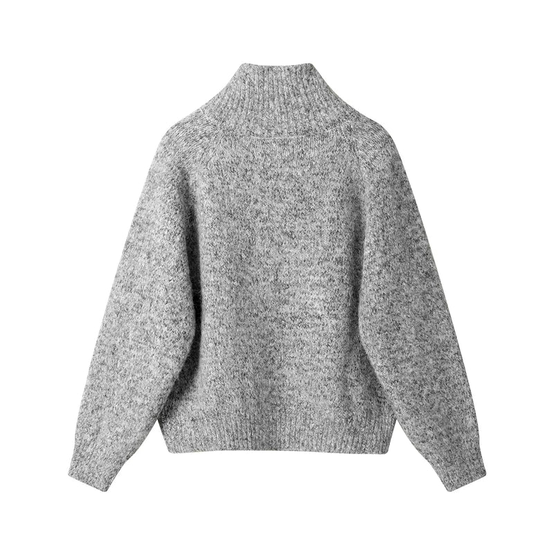 Stand Collar Knit Button-Up Sweater