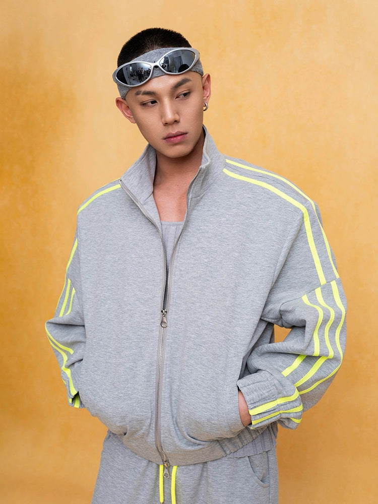 Striped Stand Collar Zipper Sports Tracksuit