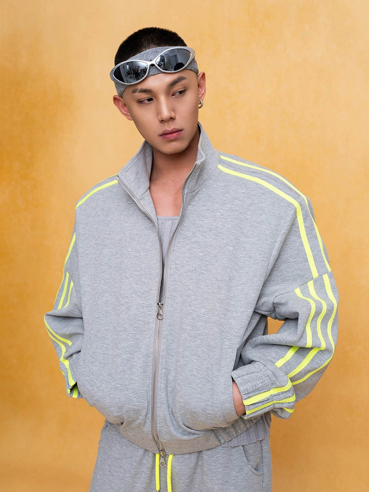 Striped Stand Collar Zipper Sports Tracksuit