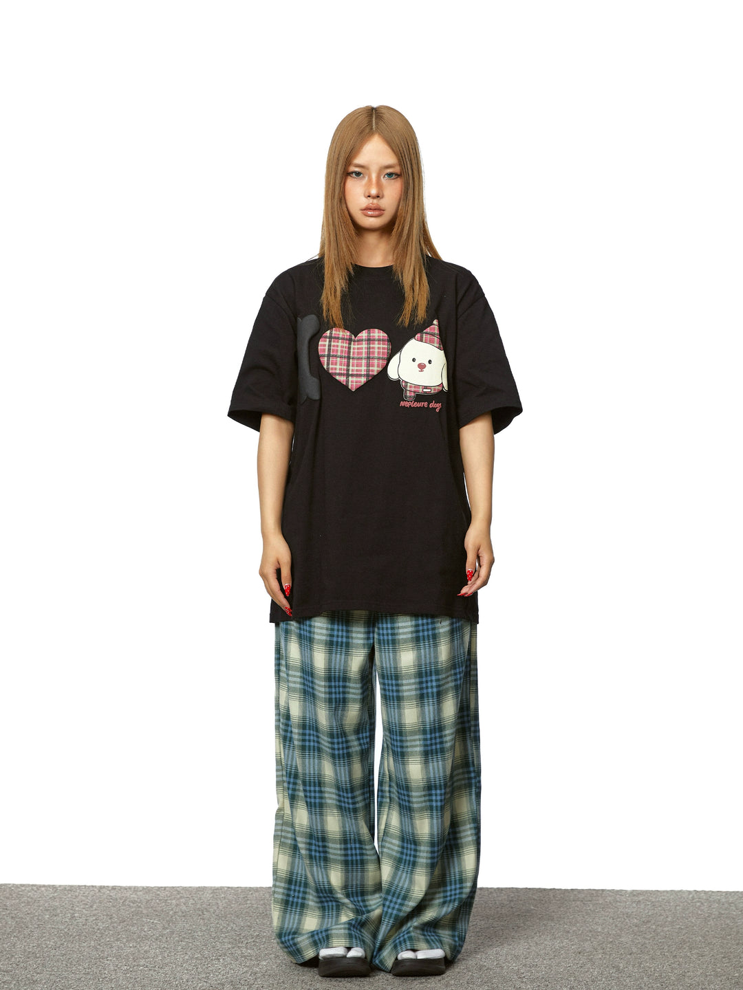 Plaid Straight Loose Wide Leg Pants
