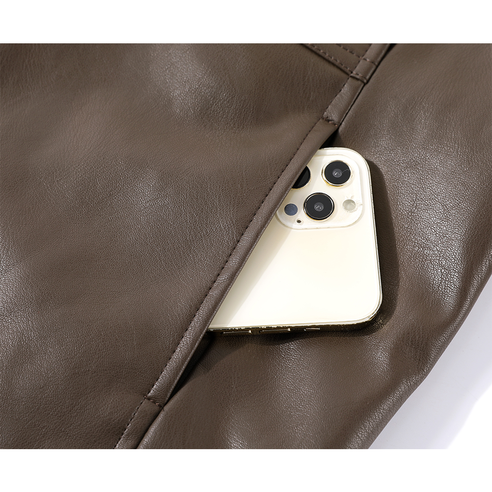 Leather Polo Collar Jacket