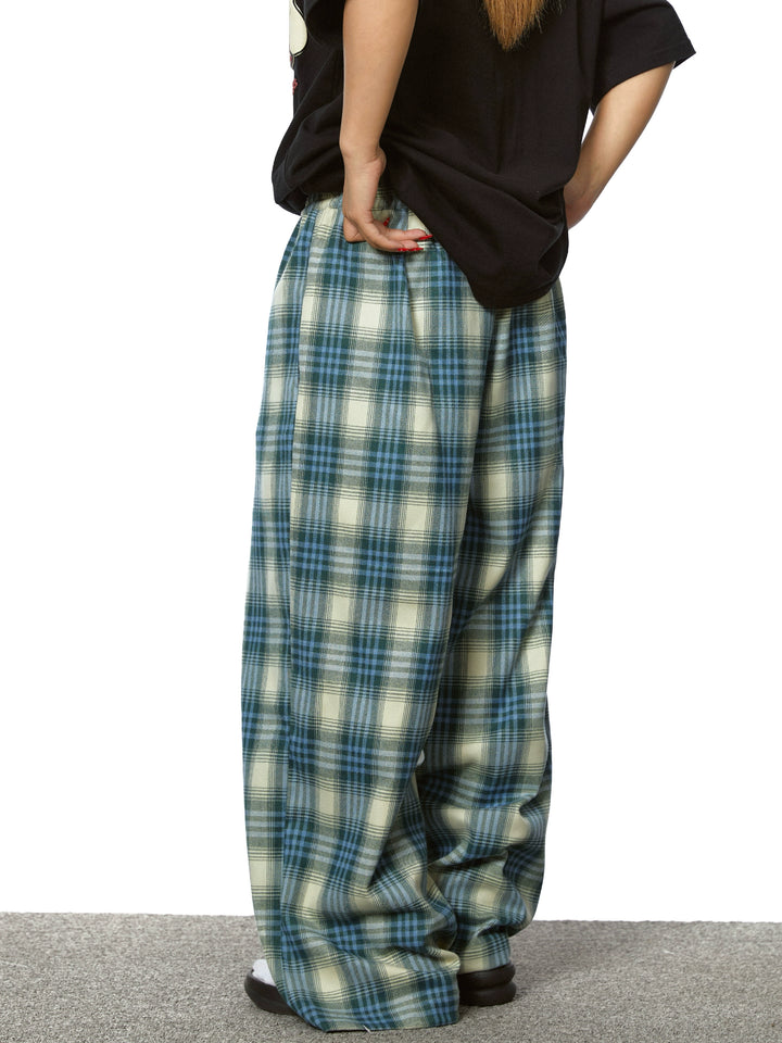 Plaid Straight Loose Wide Leg Pants