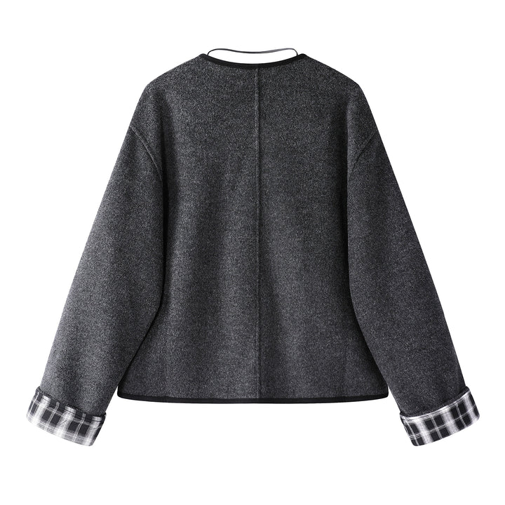 Plaid Cuff Wool Short Coat