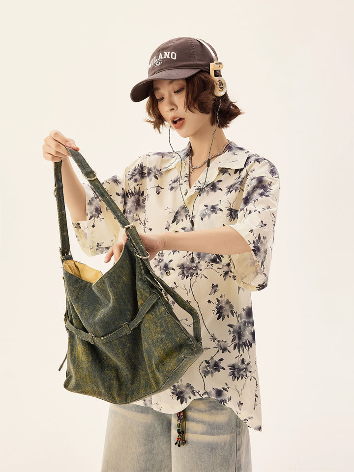 Ice Silk Floral Print Loose Shirt