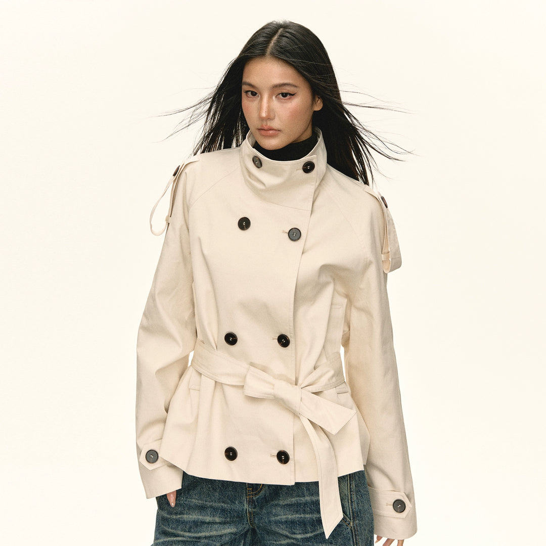 Double-Breasted Belted Short Jacket