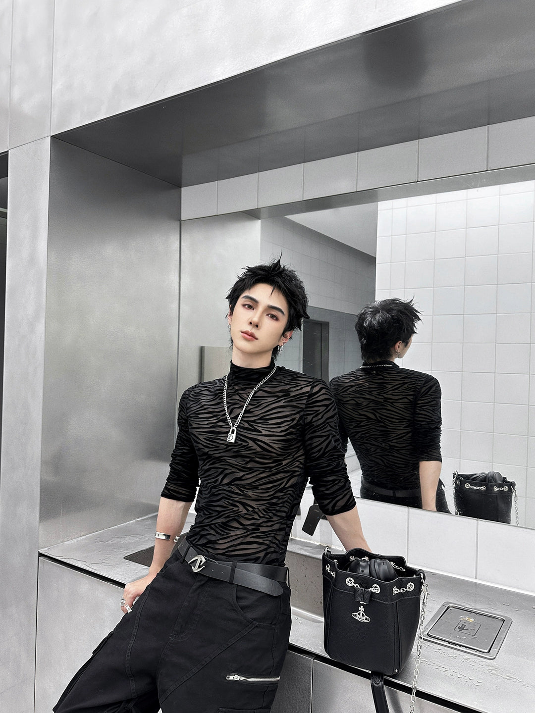 Sheer Zebra Print Long Sleeve Pullover