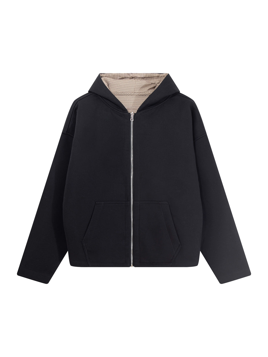 Cardigan à capuche zippé réversible à motif pied-de-poule