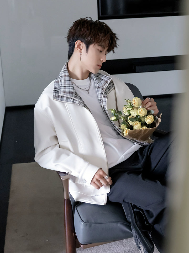 Double-Layer Plaid Collar Jacket