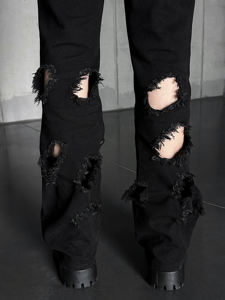 Ripped Straight Fit Distressed Jeans