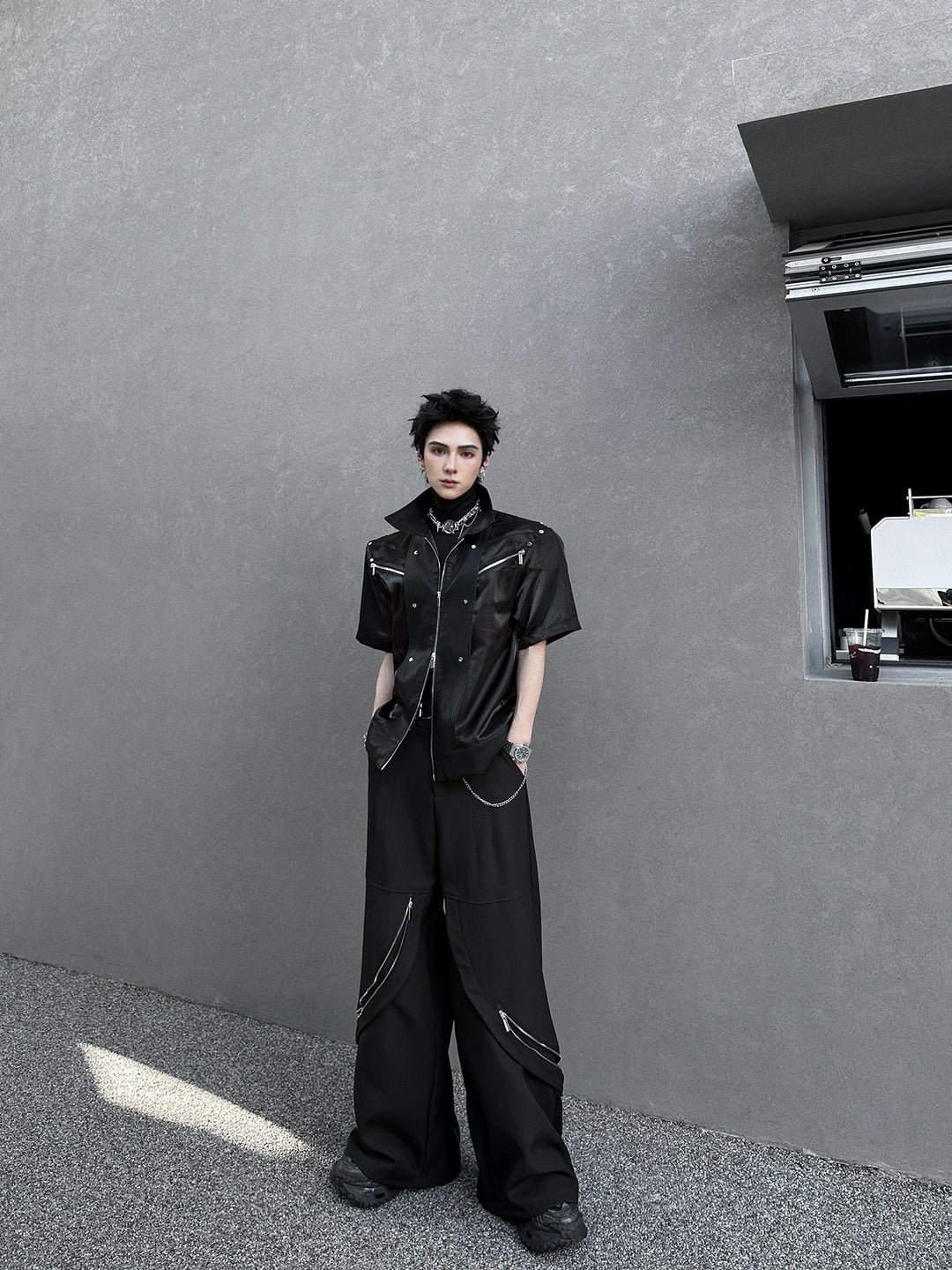 Short Sleeve Lapel Zipper Street Jacket