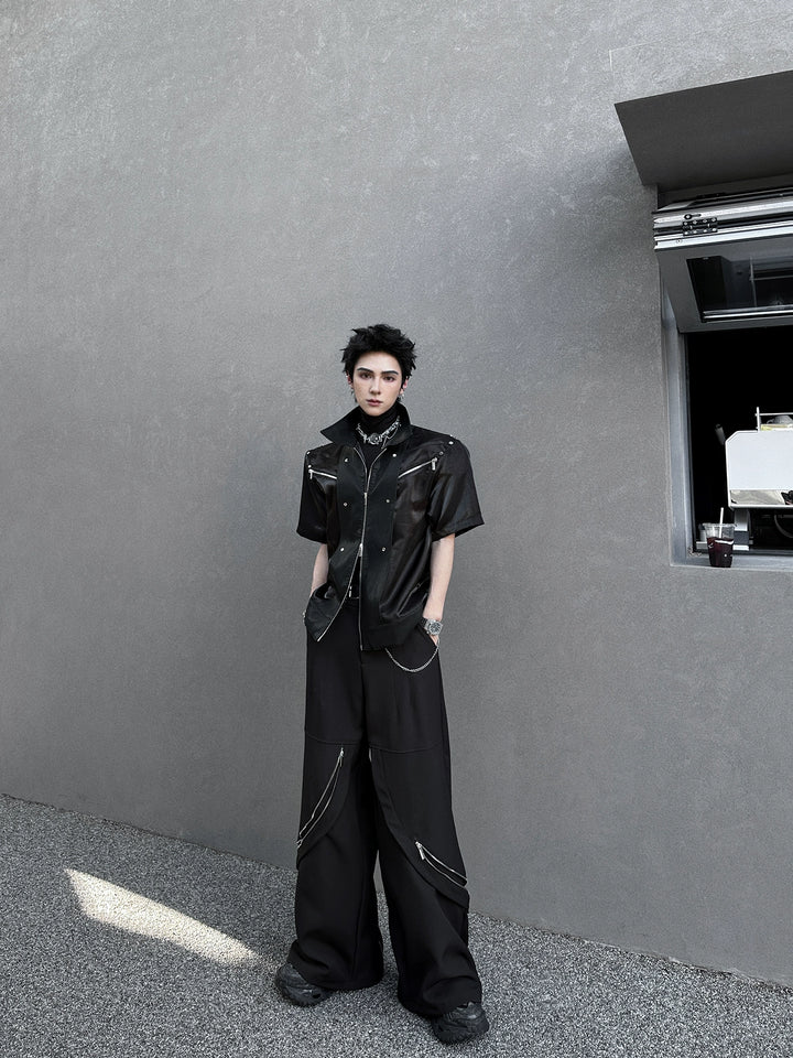 Short Sleeve Lapel Zipper Street Jacket