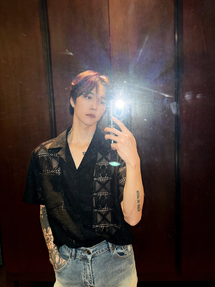 Hollow Lace Short-sleeved Shirt