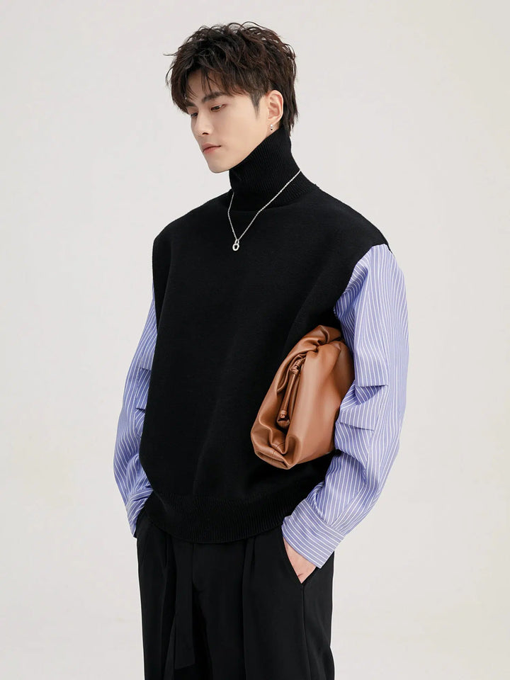 Turtleneck Sweater with Striped Sleeves
