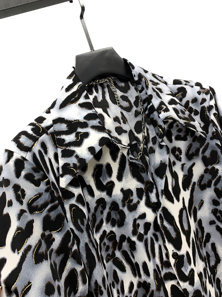 Leopard Print Loose Fit Button-Up Shirt
