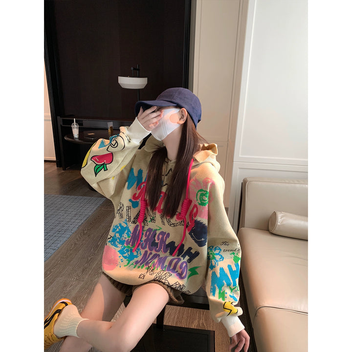 Graffiti Print Oversized Hooded Sweatshirt