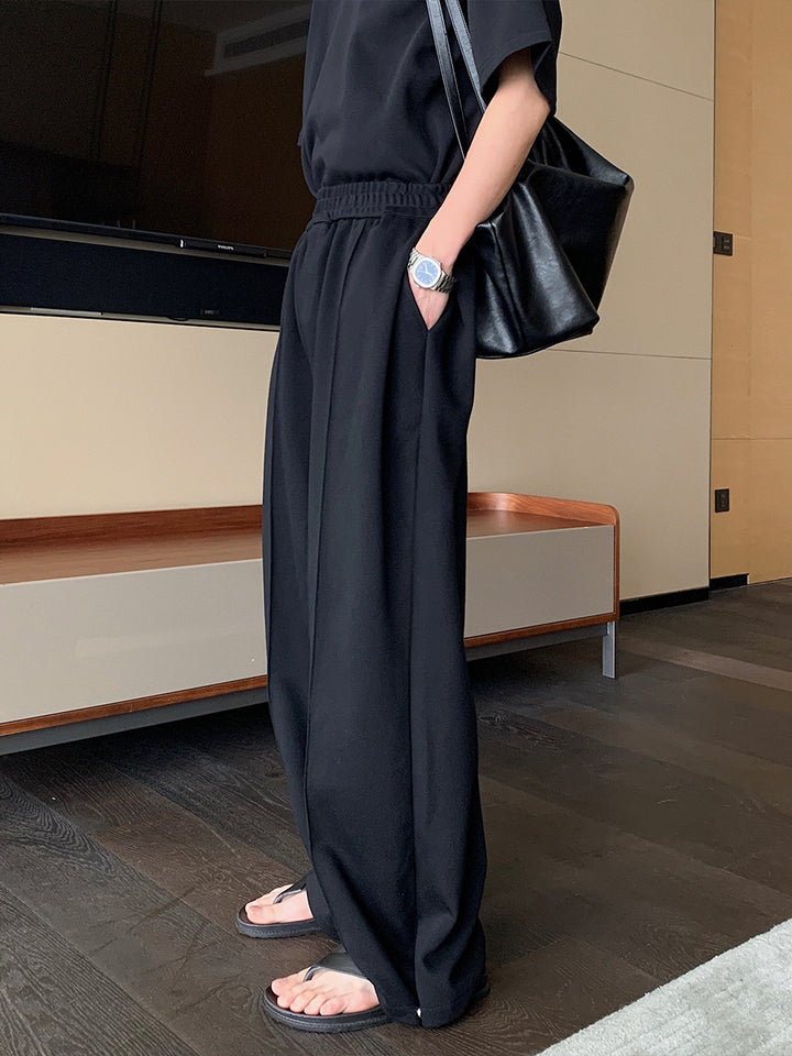 Elastic Waist Wide-Leg Casual Pants