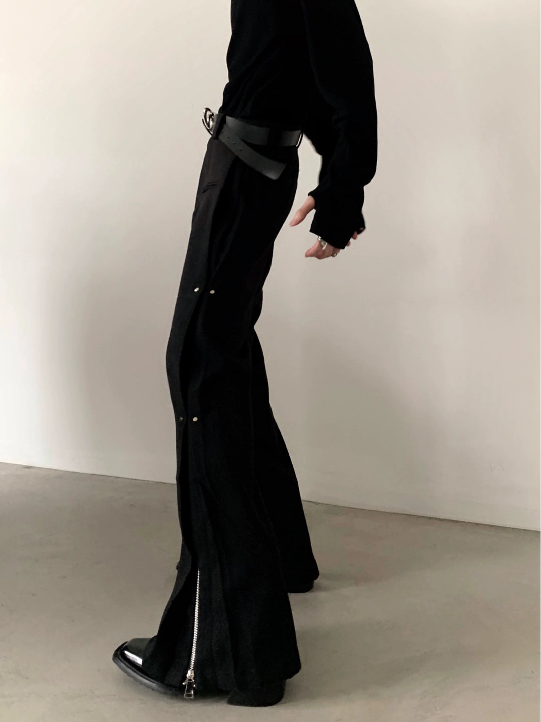 Metal Detail Deconstructed Flared Pants