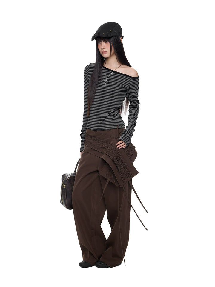 Off-Shoulder Striped Long Sleeve T-shirt
