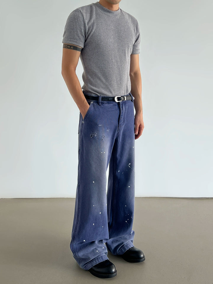 Loose Fit Washed Ripped Jeans