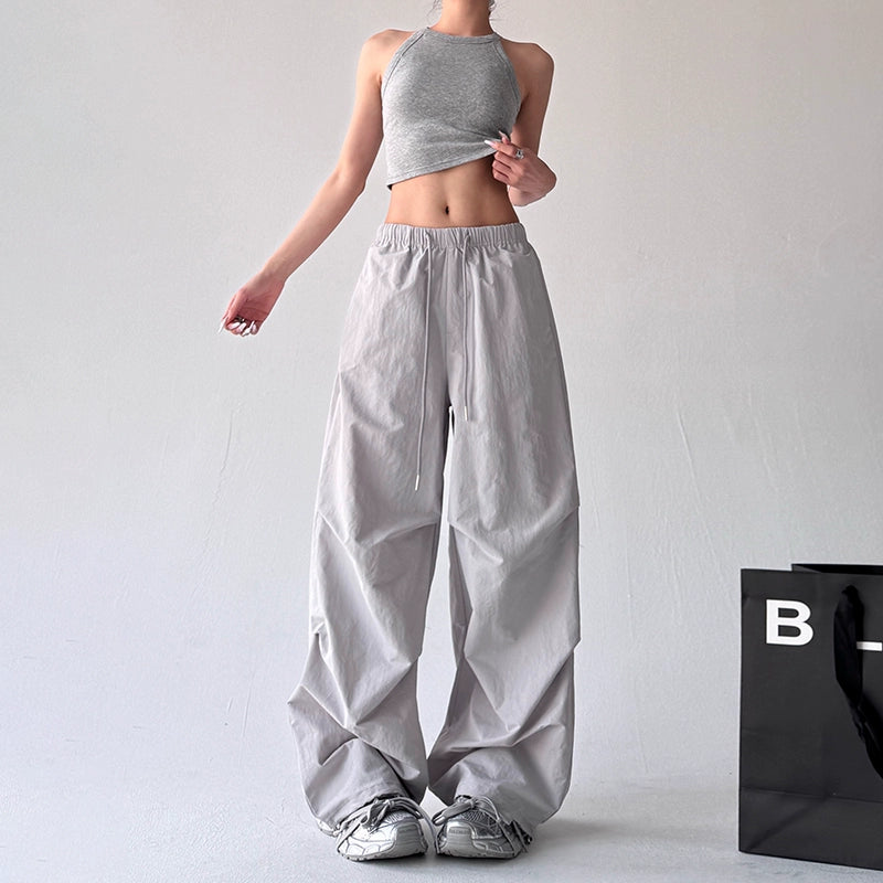 Wide Leg Drawstring Casual Pants