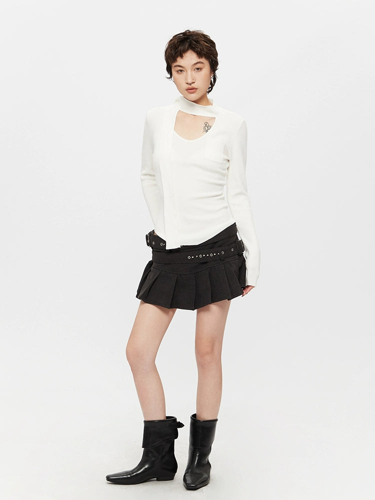 Ribbon Cutout Long Sleeve Turtleneck Top