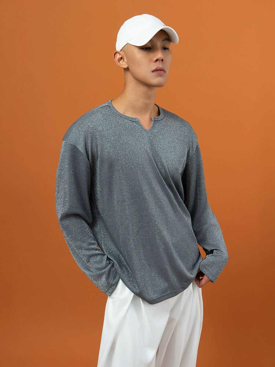 Reflective Long Sleeve V-Neck Pullover Shirt