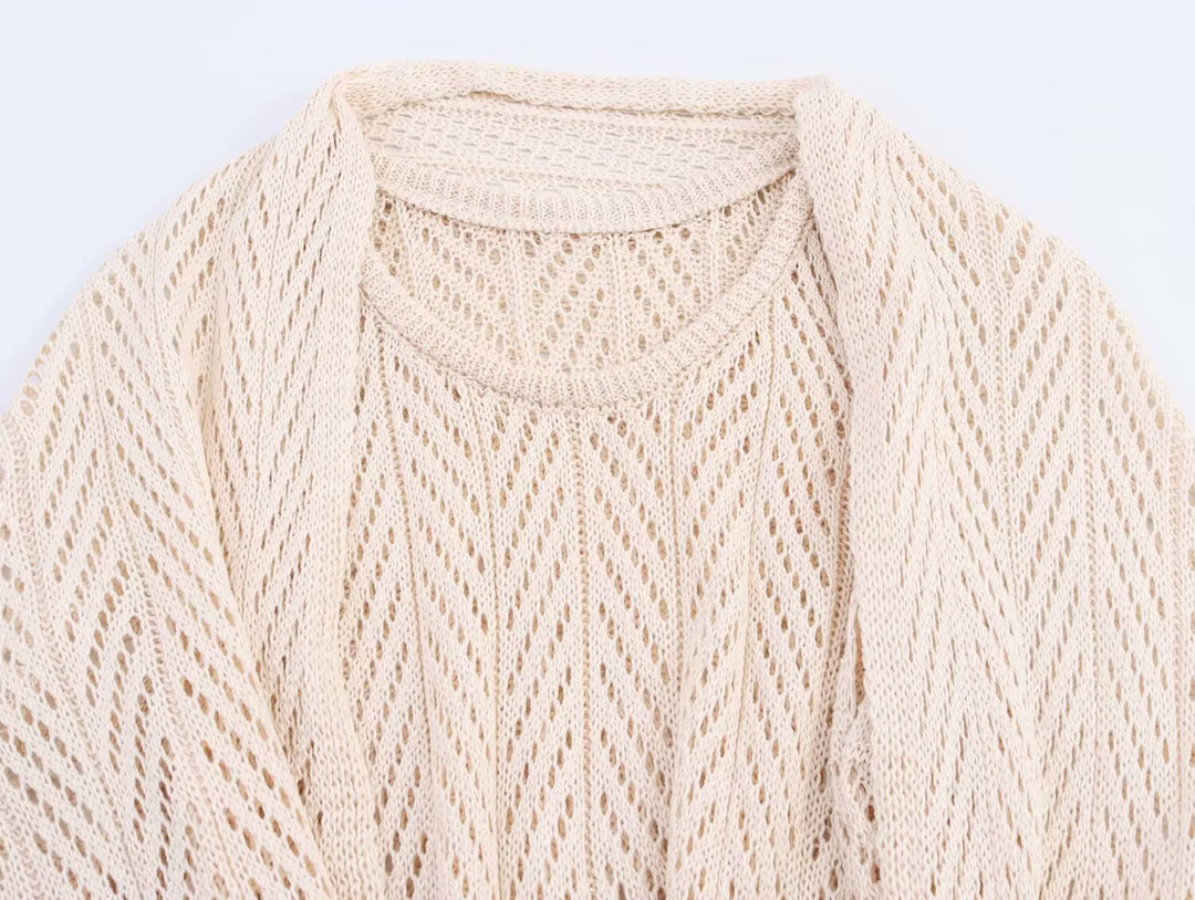 طقم سترة وتنورة ثلاثي القطع محبوك