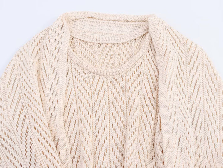 طقم سترة وتنورة ثلاثي القطع محبوك