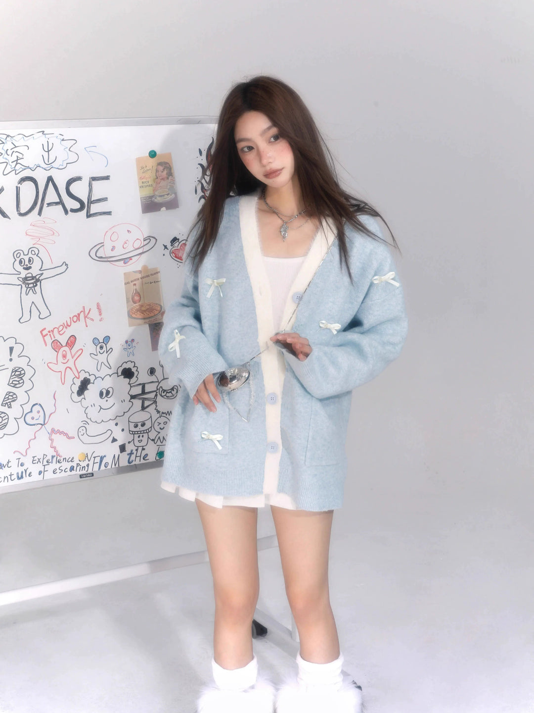 V-neck Bow Knit Cardigan Sweater