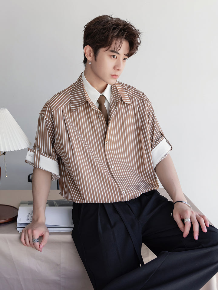 Striped Short-Sleeve Shirt ( No Tie )