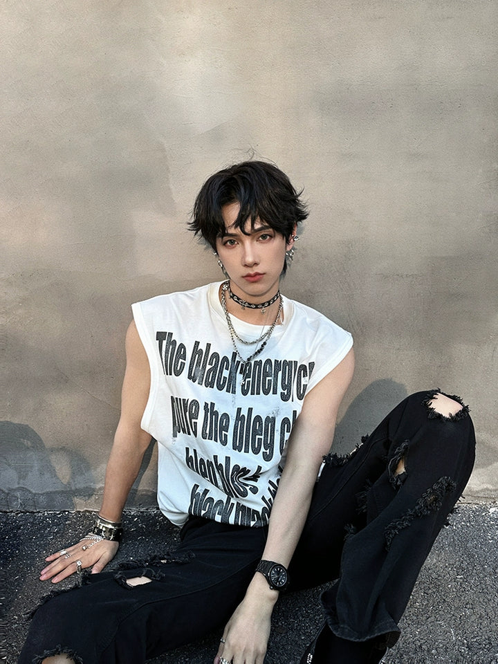 Sleeveless Graphic Loose Fit Street Vest