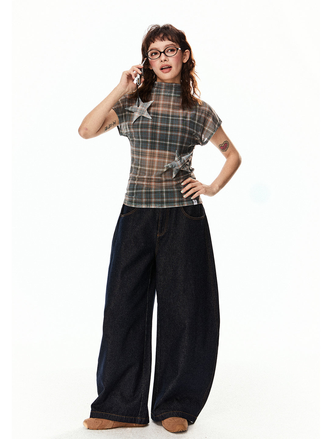 Mesh Star Patch Turtleneck Top