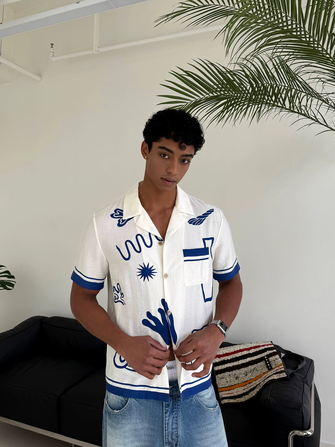 Cuban Collar Print Short Sleeve Shirt