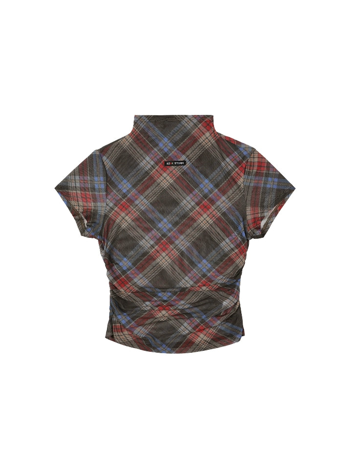Plaid Semi-Transparent Slim Fit Turtleneck