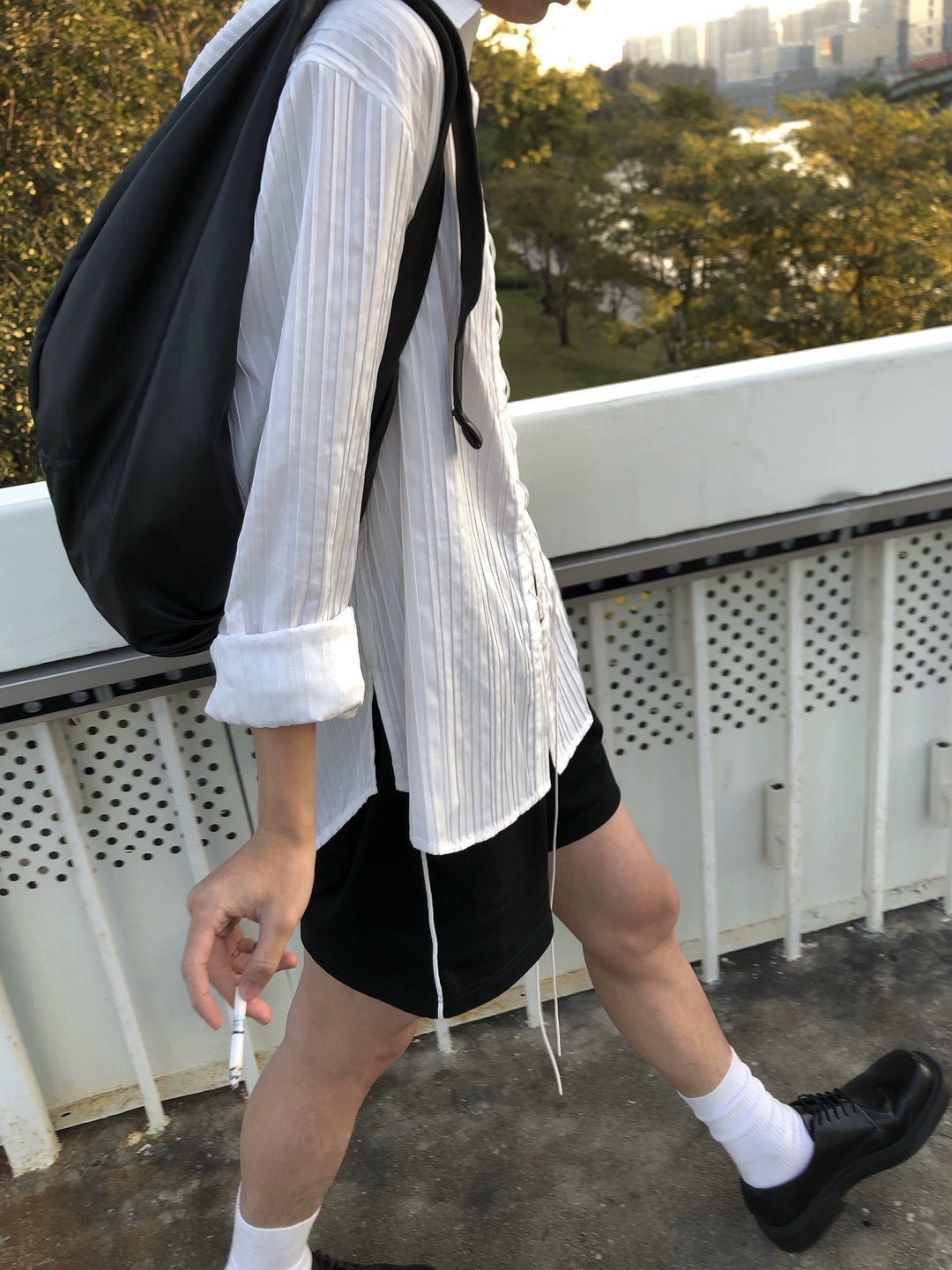 Loose Striped Lace-Up Shirt