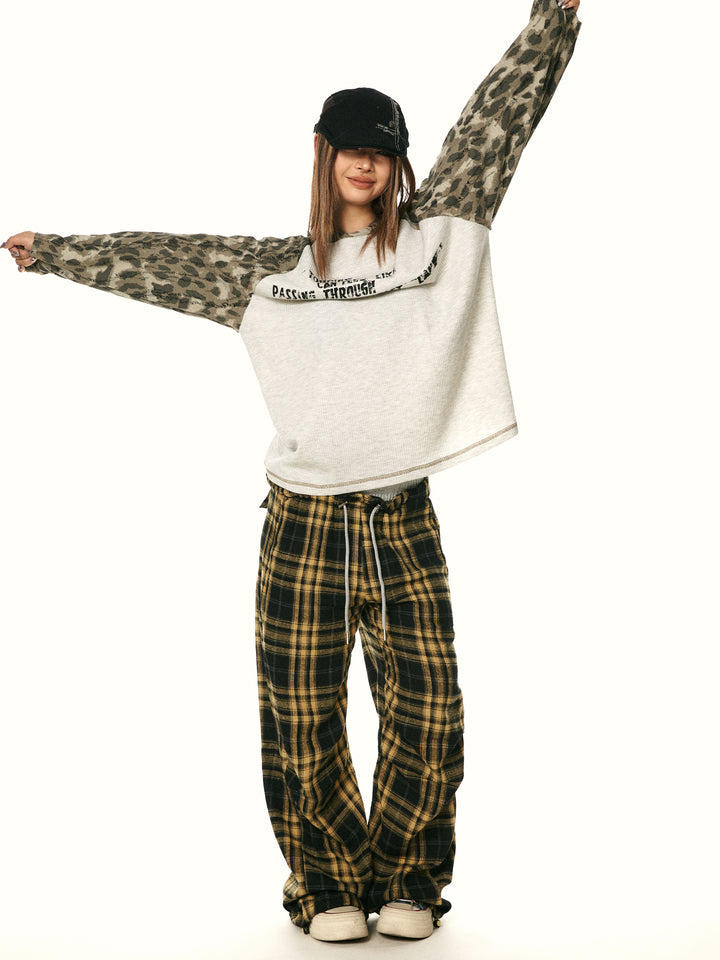 Plaid Wide-Leg Casual Pants