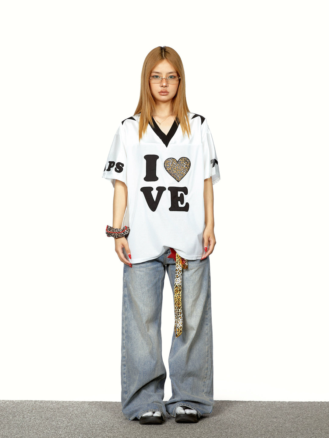 Leopard Print V-Neck Jersey T-Shirt