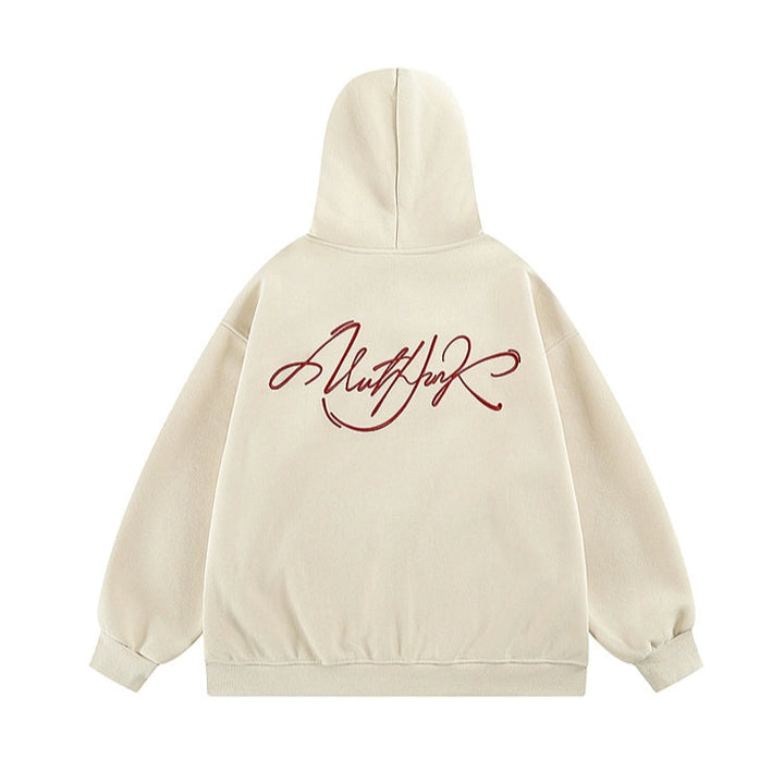 Brevtryckad huva pullover sweatshirt
