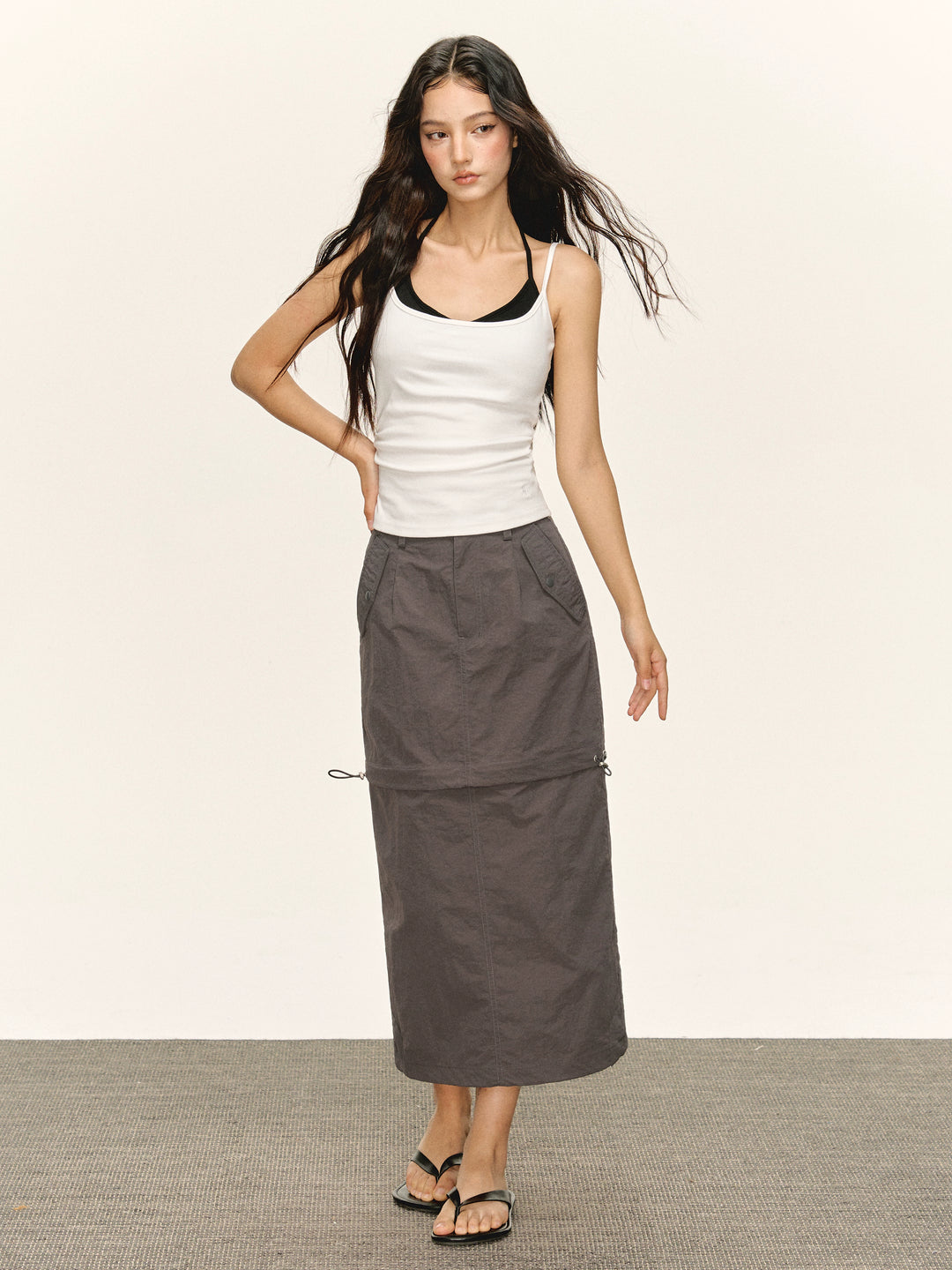 Detachable Workwear Midi Skirt with Pockets