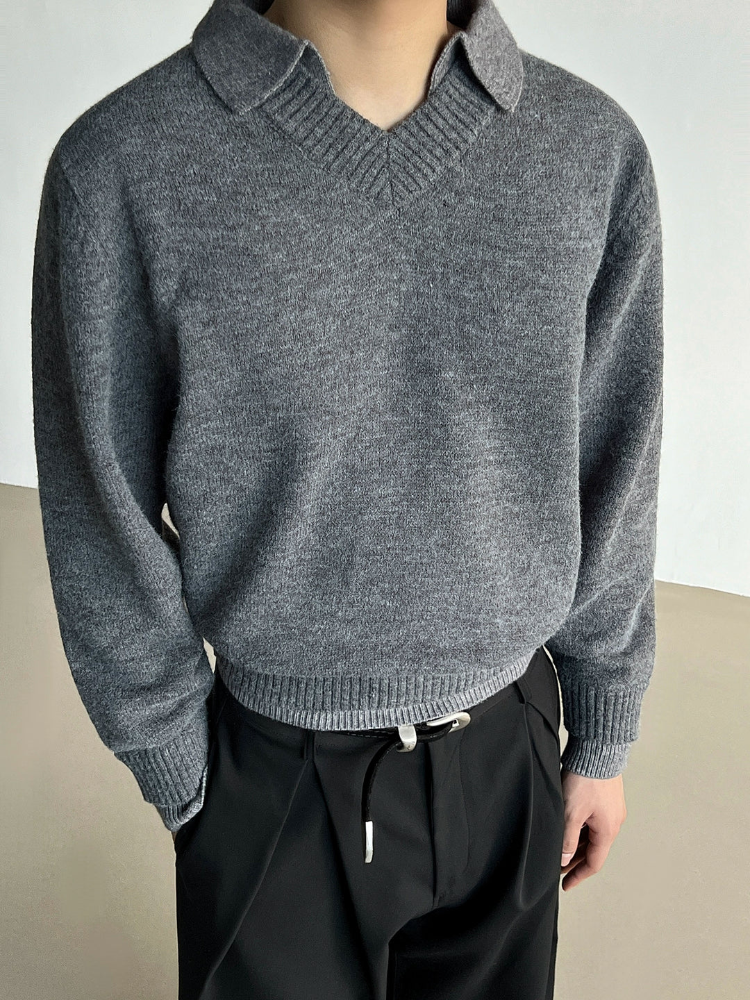 V-neck Knit Polo Sweater
