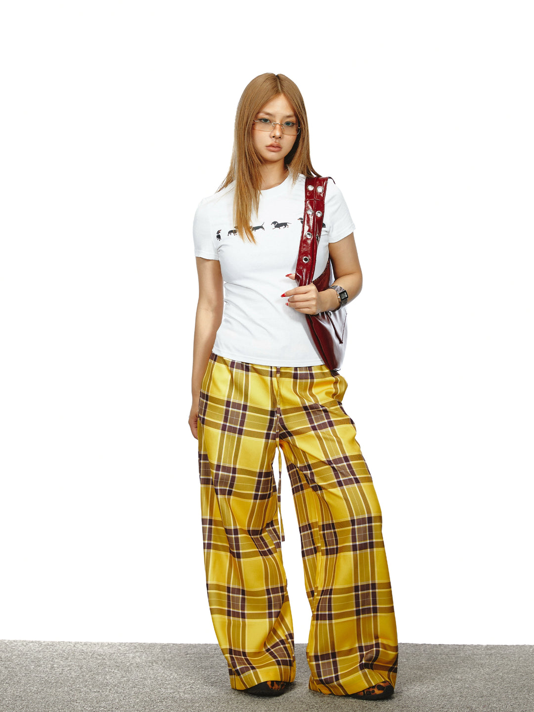 ダックスフントプリントスリムフィットTシャツ