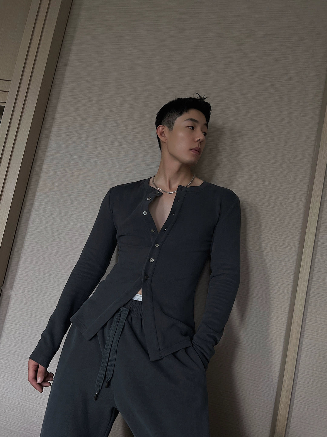 Knit Lounge Set with Button Cardigan Pants